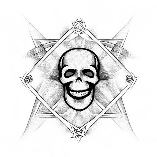 Heart, pentagram and skull tattoo design idea