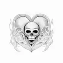 Heart, pentagram and skull tattoo design idea
