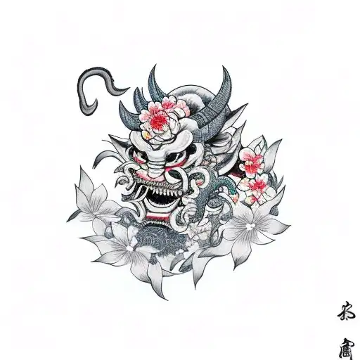 Anime Oni Mask Tattoo Idea - BlackInk AI