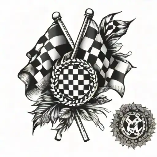 crossed checkered flags waving in front of racing wreath tattoo design idea