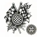 crossed checkered flags waving in front of racing wreath tattoo design idea