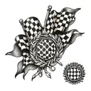 crossed checkered flags waving in front of racing wreath tattoo design idea