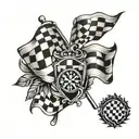 crossed checkered flags waving in front of racing wreath tattoo design idea