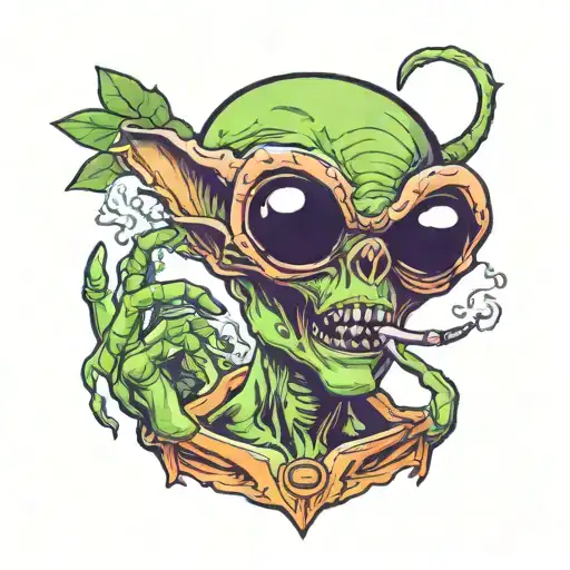 alien smoking weed tattoo design idea