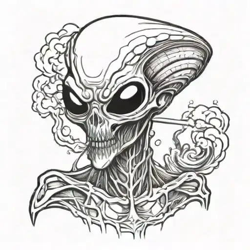 alien smoking tattoo design idea