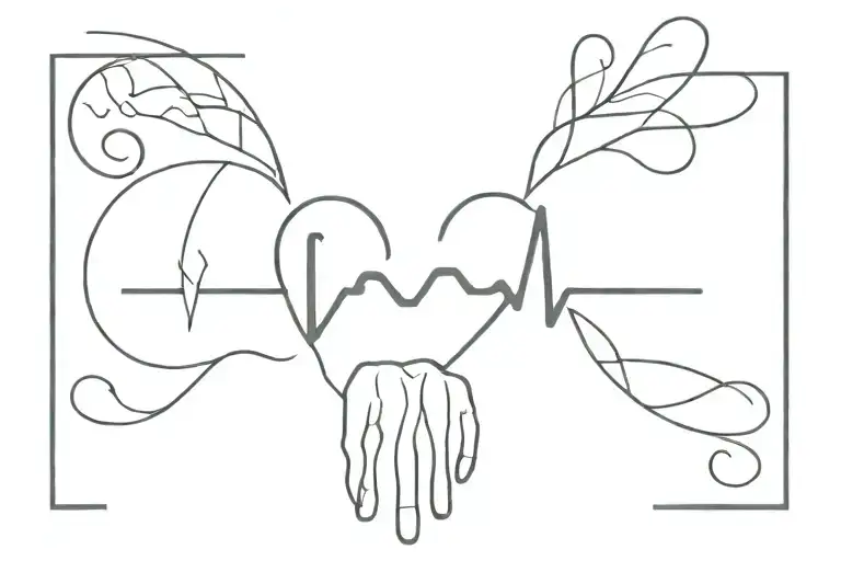 Heartbeat with semicolon in center, heart at beginning, and paw end tattoo design idea