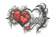 Heartbeat with semicolon in center, heart on one end, and paw on other end tattoo design idea