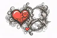 Heartbeat with semicolon in center, heart on one end, and paw on other end tattoo design idea