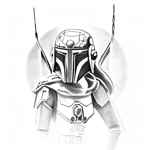 right arm tattoo sheelve with Ahsoka Tano fighting stance, Rex Storm trooper holding 332nd helmet, Boba Fett, mandalorin tattoo design idea