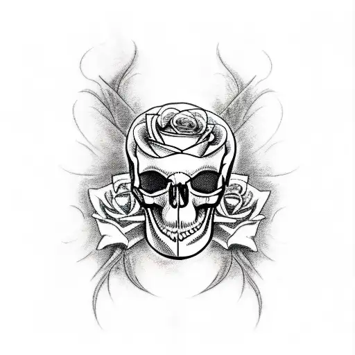 crow, skull, roses, dark, gothic tattoo design idea