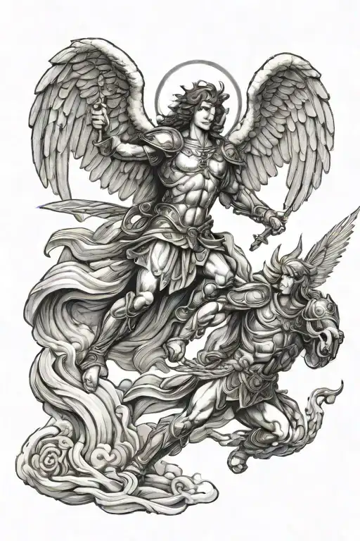 Archangel Michael and Angel of Death fighting each other tattoo design idea