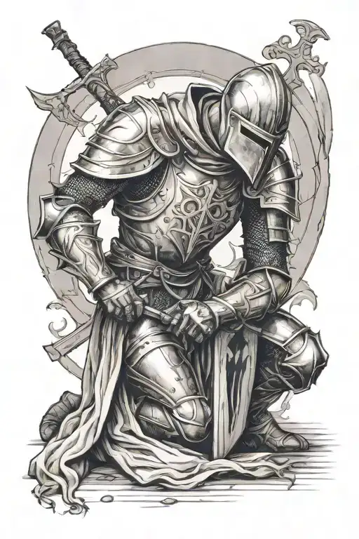 knight kneeling before the cross incorporated tattoo design idea