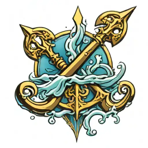 Poseidons trident in water tattoo design idea