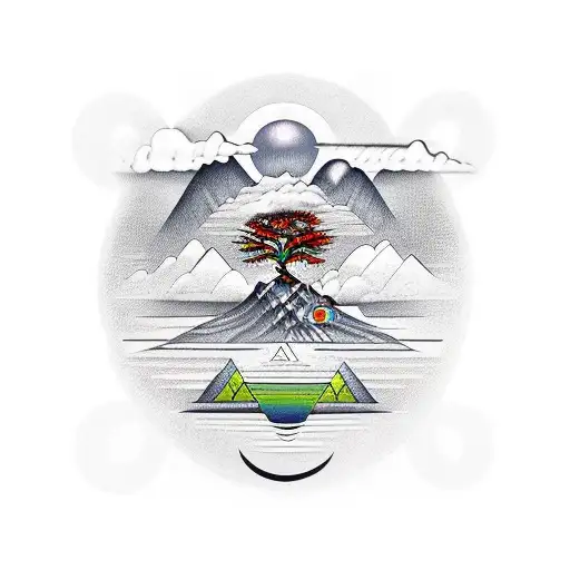Tree Mountain with Tibetan Om tattoo design idea