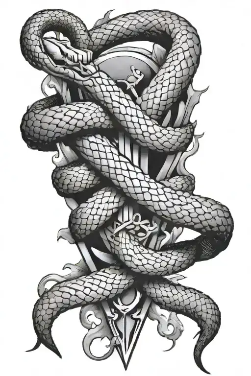 SNAKE BREAKING THE SWORD tattoo design idea