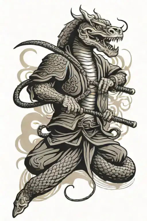 SNAKE BREAKING THE SAMURAI tattoo design idea