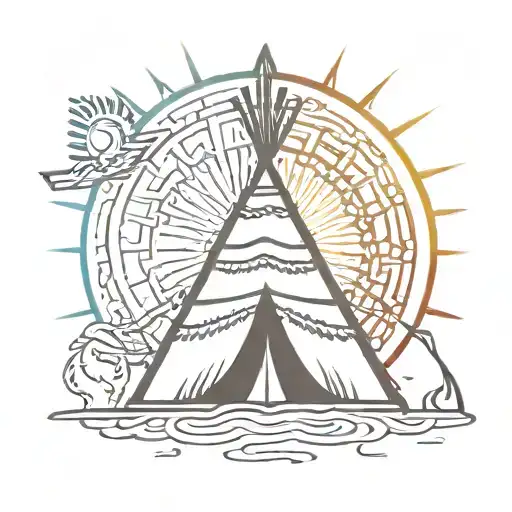 teepee, arrow, sun, spiral tattoo design idea