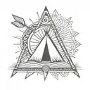 teepee, arrow, sun, spiral tattoo design idea