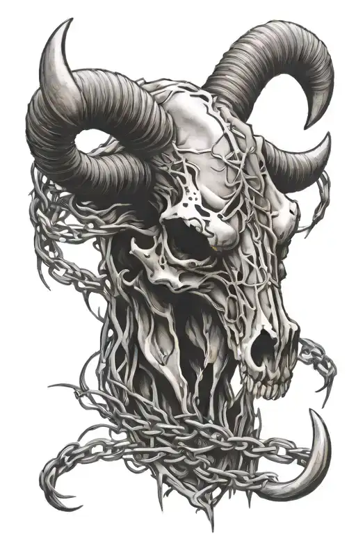 bull skull with barbed wire wrapped on horns  tattoo design idea