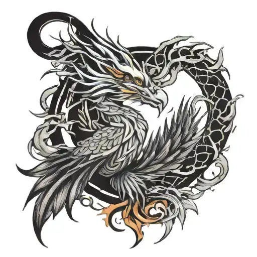 phoenix and dragon wrapped round tattoo tattoo design idea