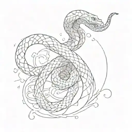 A sketch of a snake shedding its skin, revealing the seven deadly sins underneath, with psychology symbols in the background tattoo design idea
