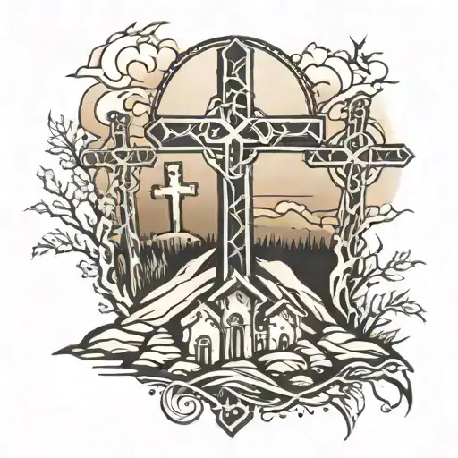 3 crosses on a hill tattoo design idea
