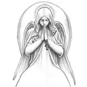 angel. praying with rosary over hands. tattoo design idea