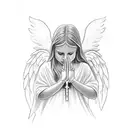 angel. praying with rosary over hands. tattoo design idea