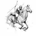 Half horse half man shooting a bow and arrow towards a small gemstone tattoo design idea