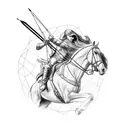 Half horse half man shooting a bow and arrow towards a small gemstone tattoo design idea