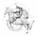 Half horse half man shooting a bow and arrow towards a small gemstone tattoo design idea