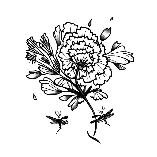 Carnation with dragonfly  tattoo design idea