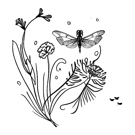 Carnation with dragonfly  tattoo design idea