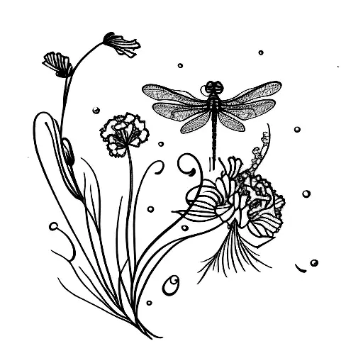 Carnation with dragonfly  tattoo design idea