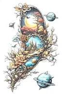 nature and space theme leg sleeve tattoo design idea