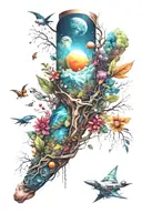 nature and space theme leg sleeve tattoo design idea