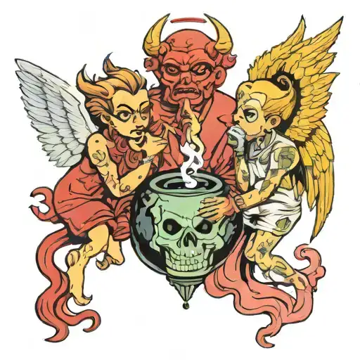 angel and demon smoking bulbuoyator tattoo design idea