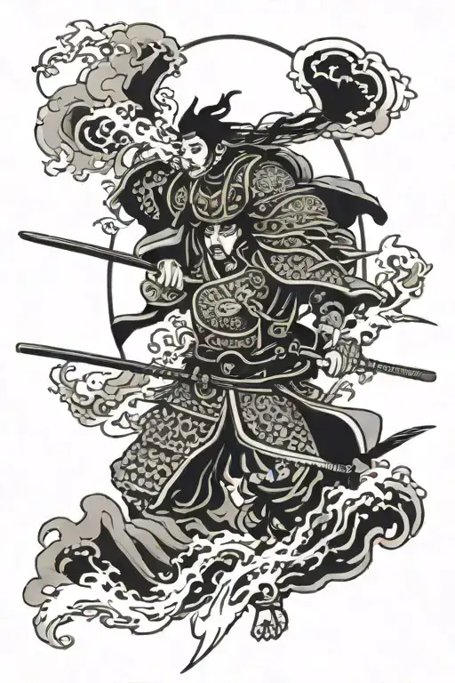 japanese rising sun samurai  temple tattoo design idea