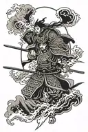 japanese rising sun samurai  temple tattoo design idea