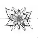 straight arrow with three small flowers and leaf around the arrow  tattoo design idea
