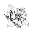 straight arrow with three small flowers and leaf around the arrow  tattoo design idea