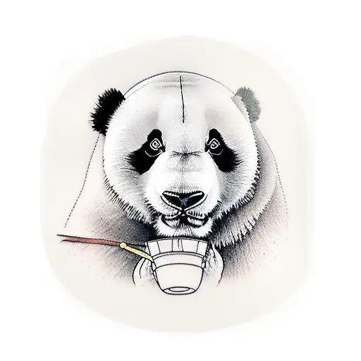  panda, bamboo, water and trees tattoo design idea