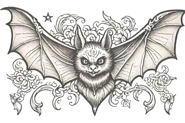 cute bat large wingspan tattoo design idea