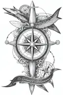 A stylized compass made with guitar strings and airplane propellers, symbolizing, dicipline  tattoo design idea