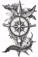 A stylized compass rose with guitar strings and airplane propellers, symbolizing your love for exploration and travel, as well as your passion for music tattoo design idea