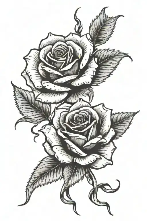 2 rose flowers with one bud wrapped and a silk ribbon  tattoo design idea