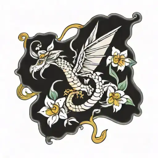 Can you design me, half a sleeve tattoo that contains a dragon, daffodils, a robin, the name Luca and something associat tattoo design idea