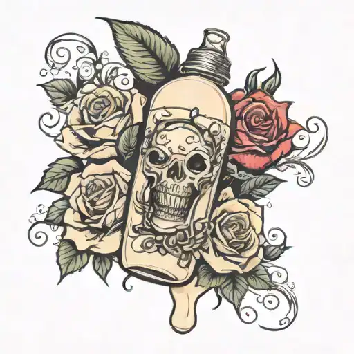 baby bottle spilling milk with background of roses and thorns  tattoo design idea