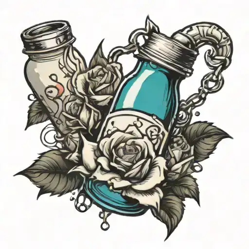 baby bottle spilling milk  with roses and thorns  tattoo design idea