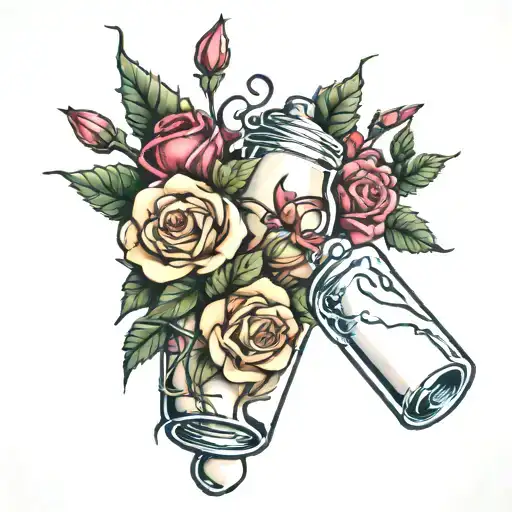 baby bottle spilling milk  with roses and thorns  tattoo design idea